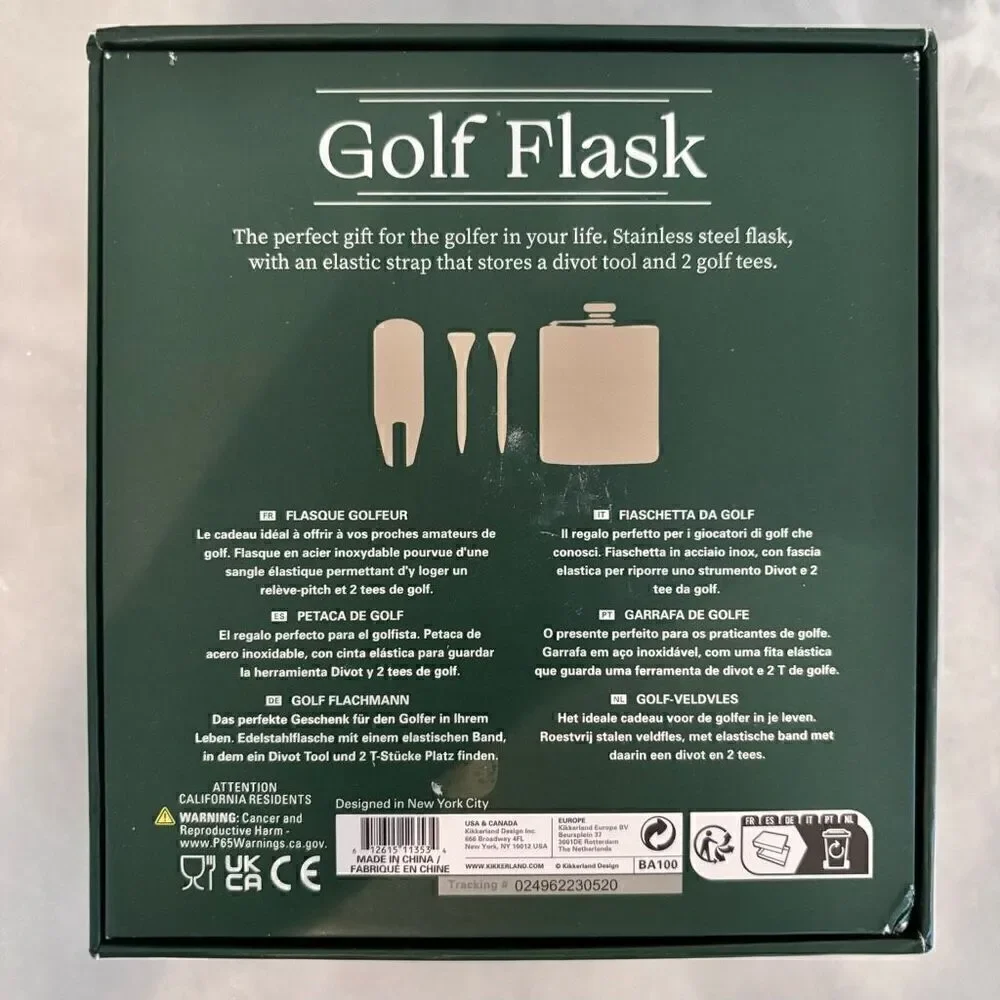 NWT Kikkerland Stainless Steel Golf Flask With Divot Tool Silver 6oz